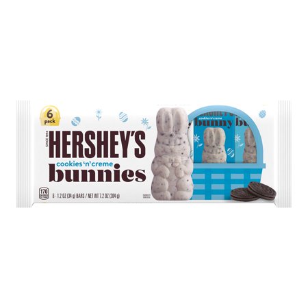 HERSHEY'S, Cookies 'n' Creme Bunnies Candy, Easter, 1.2 oz, Packs (6 Count)