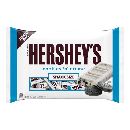 HERSHEY'S Cookies 'n' Creme Snack Size Candy Bars, 17.1 oz, Jumbo Bag
