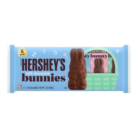 HERSHEY'S, Milk Chocolate Bunnies Candy, Easter, 1.2 oz, Bars (6 Count)