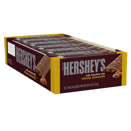 HERSHEY'S, Milk Chocolate with Almonds Candy, Bulk, 1.45 oz, Bars (36 ct)