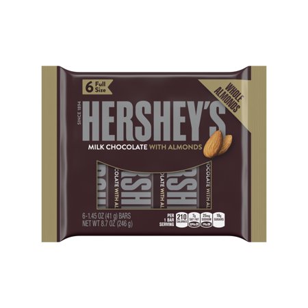 HERSHEY'S Milk Chocolate with Whole Almonds Candy, Bulk, 8.7 oz, Pack (6 Bars)
