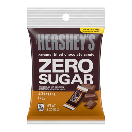 HERSHEY'S Sugar Free Caramel Filled Chocolate Candy Bars, 3 Oz Bag