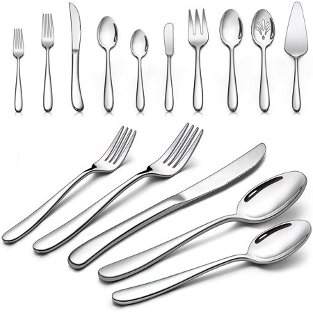 Hidove 45-Piece Heavy Duty Silverware Set with Serving Utensils, Stainless Steel Flatware Set for 8, Thick Cutlery Eating Utensils Include Fork Knife Spoon, Mirror Finished, Dishwasher Safe