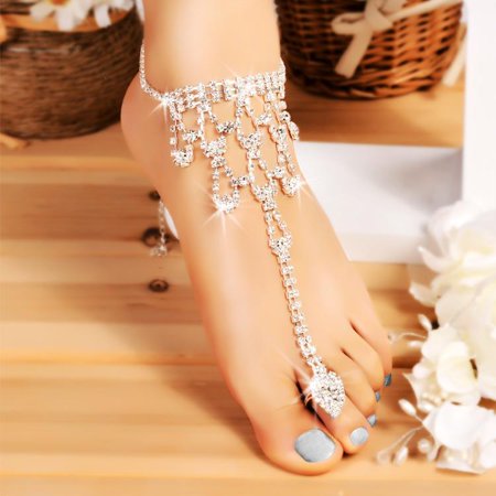 Hifashion Women Crystal Barefoot Sandals Beach Wedding Foot Anklet Decoration HFON