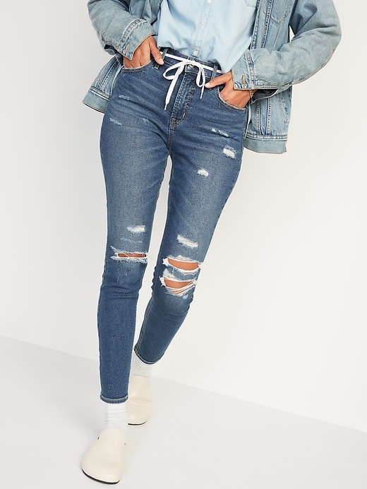 High-Waisted Rockstar Super Skinny Ripped Jeans for Women Only 14 At GAP