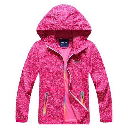 Hiheart Girls Outdoor Hooded Jackets Waterproof Windbreaker Pink 8-9 Years