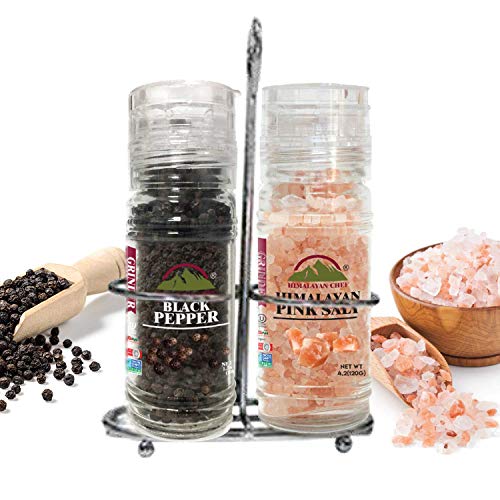 Himalayan Chef Himalayan Pink Salt and Black Pepper Grinder Set with Rack - Amazon Today Only