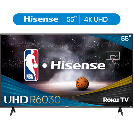 Hisense 55" Class R6 Series 4K UHD Roku Smart TV (55R6030N, 2024 Model) - Dolby Vision HDR, Motion Rate 120, DTS Studio Sound, Gaming Mode, Bezel-less Design