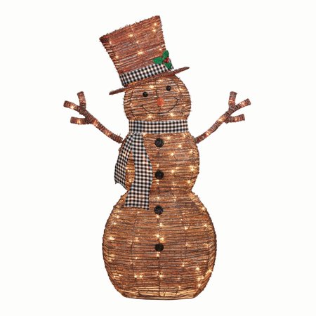 Holiday Time 60 inch Light-Up Rattan-Look Snowman, 150 Incandescent Lights