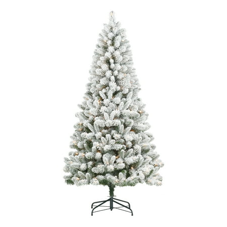 Holiday Time 6.5ft Pre-Lit Flocked Frisco Pine Christmas Tree, Green, 6.5', Clear On Sale At Walmart