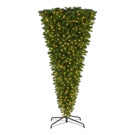 Holiday Time 7.5ft Pre-Lit Sheffield Pine Upside Down Christmas Tree, Warm White LED, Green, 7.5'