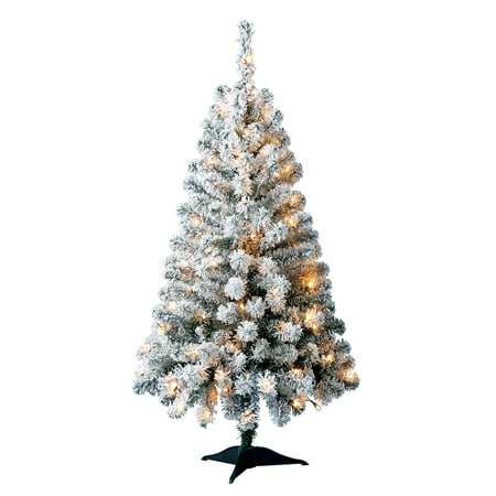 Holiday Time Prelit 105 Clear Incandescent Lights, Greenfield Flocked Pine Artificial Christmas Tree, 4'