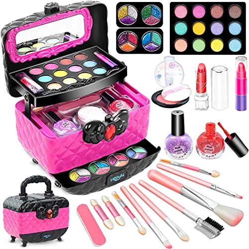 Hollyhi 41 Pcs Kids Makeup Toy Kit for Girls, Washable Makeup Set Toy with Real Cosmetic Case for Little Girl, Pretend Play Makeup Beauty Set Birthday Toys Gift for 3 4 5 6 7 8 9 10 Years Old Kid