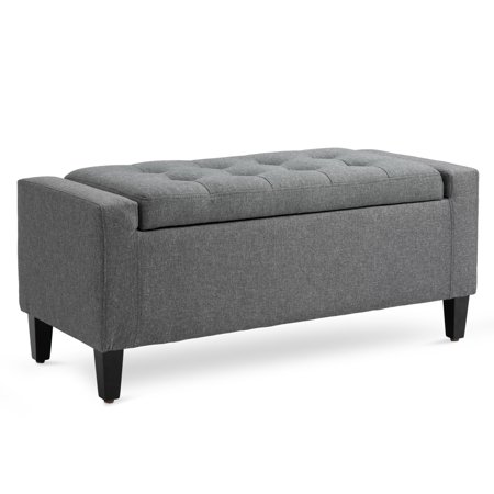 HOMCOM Linen Storage Ottoman Bench Storage Chest Tufted Ottoman Cube with Flipping Top