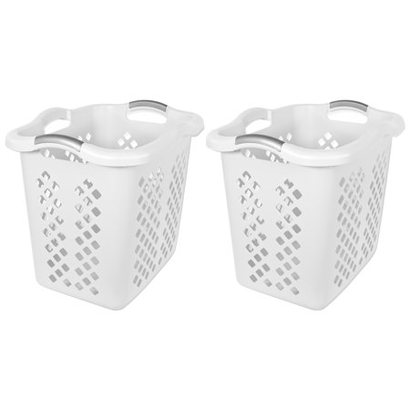 Home Logic 2 Bushel Lamper Plastic Laundry Basket with Silver Handles, White, 2 Pack
