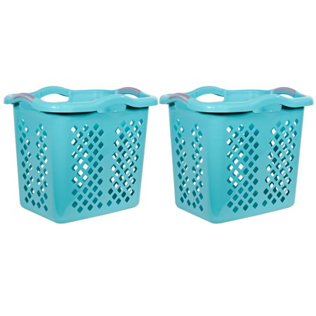 Home Logic 2 Bushel Plastic Lamper Laundry Basket with Silver Handles, Teal Splash, 2 Pack