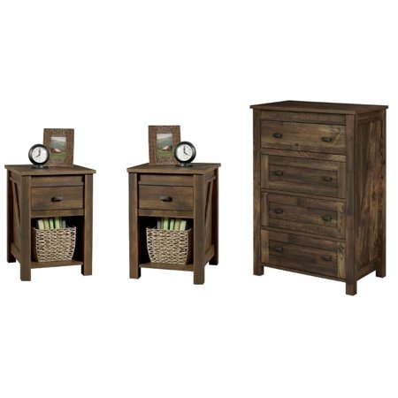 Home Square 3 Piece Bedroom Set with Dresser and 2 Nightstands in Rustic