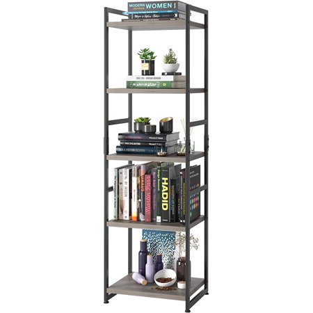 Homfa 5-Tier Corner Shelf, Free Standing Ladder Shaped Plant Flower Stand Rack Industrial Utility Organizer, Wood Look Accent Modern Furniture with Metal Frame for Office Living Room, Gray