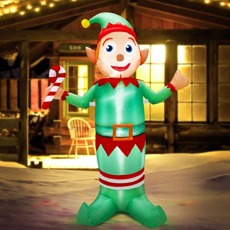 Homify 3.5 Foot Elf Christmas Inflatable Decoration Outdoor Blow up Elf Holds Candy Cane LED Lighted Holiday Christmas Decoration Outside Yard Garden Lawn Holiday Party Indoor Home Xmas Decor