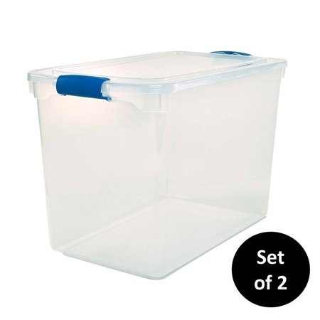 Homz 112 Quart Plastic Storage Latching Container, Clear/Blue, Set of 2