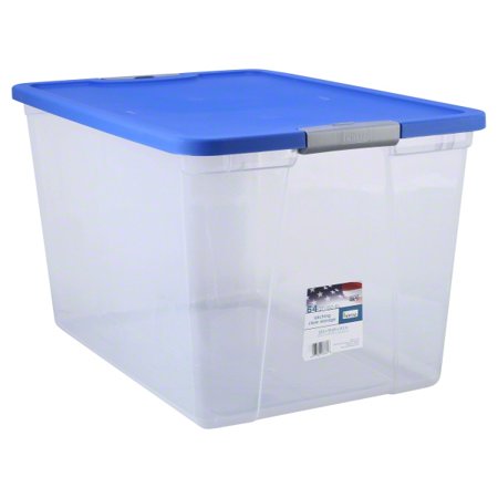Homz 64 Qt Secure Latch Large Stackable Storage Container Bin w/ Blue Lid, Clear