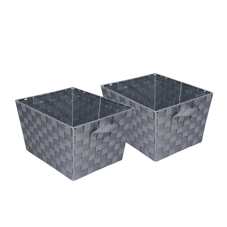 Honey Can Do Two Woven Storage Baskets With Handles, Silver, Grey