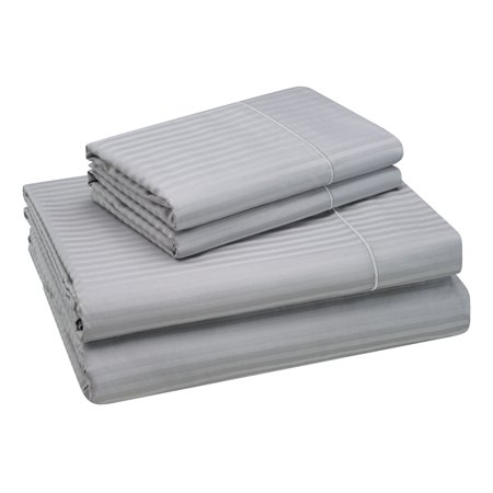Hotel Style Traditional 600 Thread Count Silver Striped Cotton Sheet Sets, Queen, (4 Pieces)