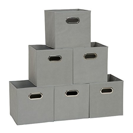 Household Essentials 84-1 Foldable Fabric Storage Bins | Set of 6 Cubby Cubes with Handles | Teafog, 6 lbs, Grey, 6 Count