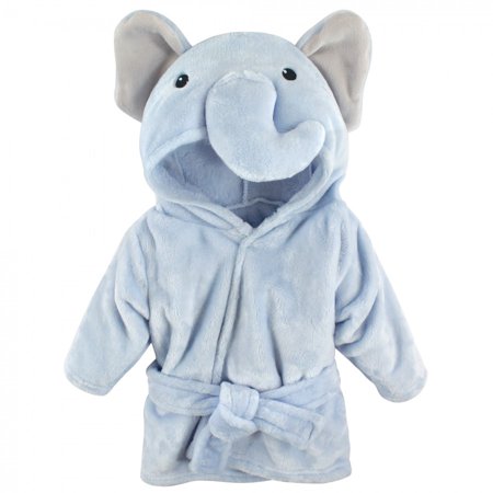 Hudson Baby Infant Boy Plush Animal Face Bathrobe, Blue Elephant, 0-9 Months
