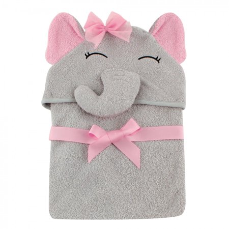 Hudson Baby Infant Girl Cotton Animal Face Hooded Towel, Pretty Elephant, One Size