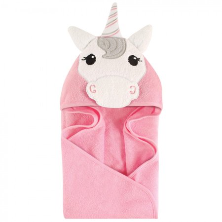 Hudson Baby Infant Girl Cotton Animal Face Hooded Towel, Unicorn, One Size