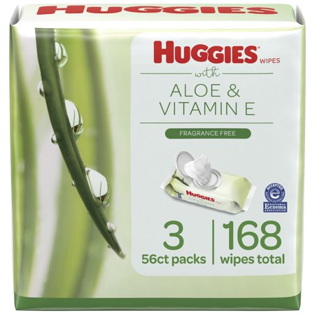 Huggies Aloe & Vitamin E Wipes, Unscented, 3 Flip-Top Packs (168 Wipes Total)