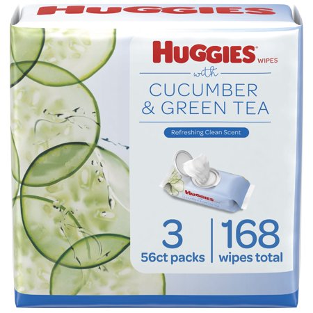 Huggies Baby Wipes, Cucumber & Green Tea, 3 Flip-Top Packs (168 Total Wipes)