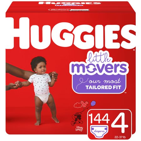 Huggies Little Movers Baby Diapers, Size 4, 144 Ct, One Month Supply