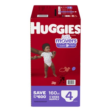 Huggies Little Movers Baby Diapers, Size 4, 160 Ct, Mega Colossal Pack