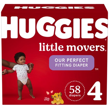 Huggies Little Movers Baby Diapers, Size 4, 58 Ct