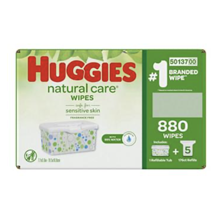 Huggies Natural Care Fragrance-Free Baby Wipes Refill Pack with Refillable Tub, 5 pk./176 ct.