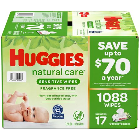 Huggies Natural Care Sensitive Baby Wipe Refill, Fragrance Free (1,088 Count)