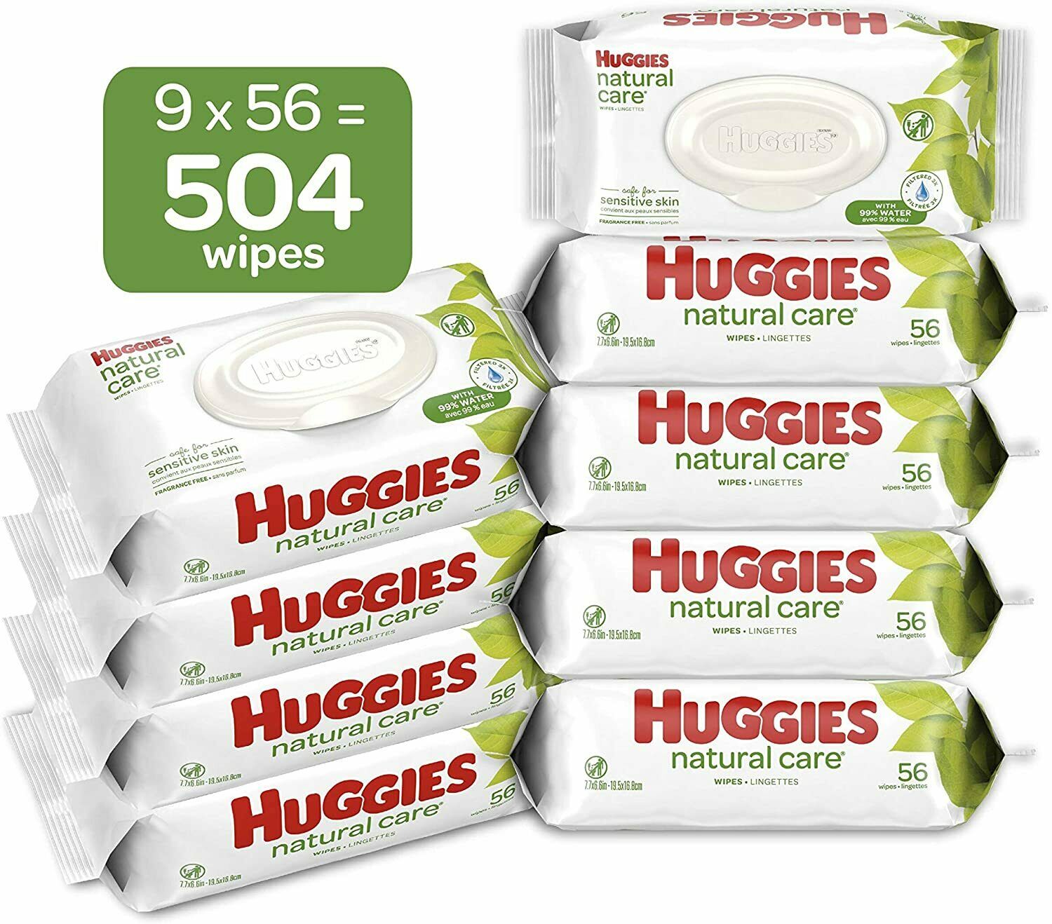 Huggies Natural Care Sensitive Baby Wipes, 9 Flip-Top Pack, 504 Count, Pack of 3
