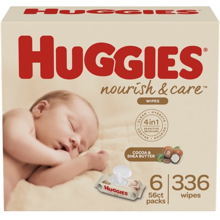 Huggies Nourish & Care Scented Baby Wipes, 6 Flip-Top Packs (336 Wipes Total)