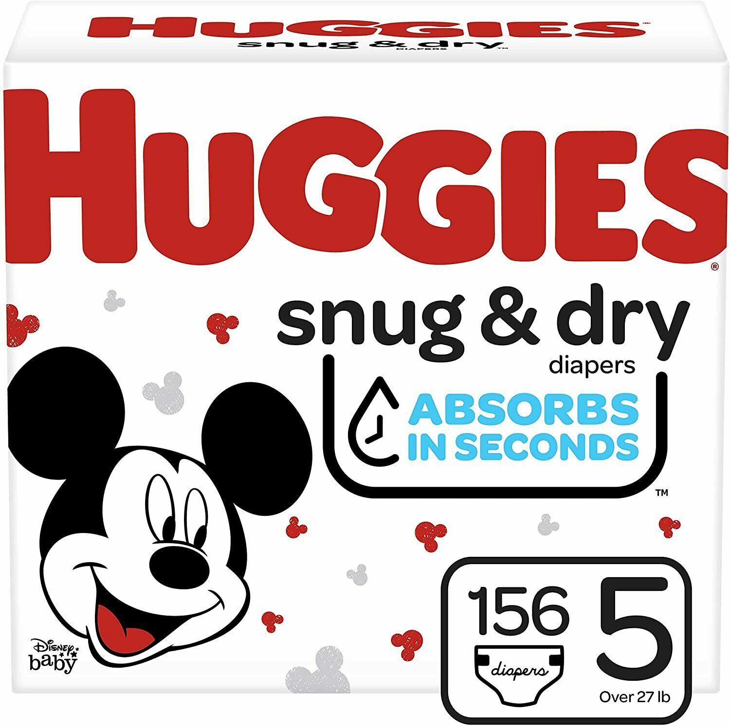HUGGIES Snug and Dry Baby Diapers Size 5 Fit Babies 27+ lbs 156 Count White