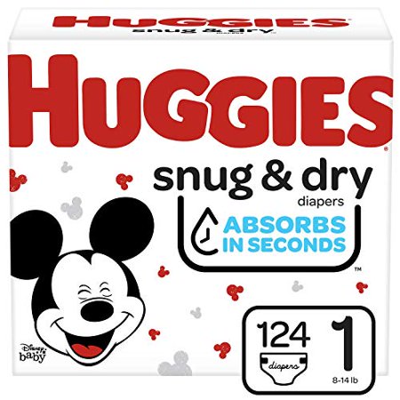 HUGGIES Snug & Dry Baby Diapers, Size 1, White, 124 Count
