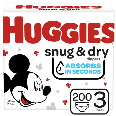 Huggies Snug & Dry Baby Diapers, Size 3, 200 Ct, One Month Supply