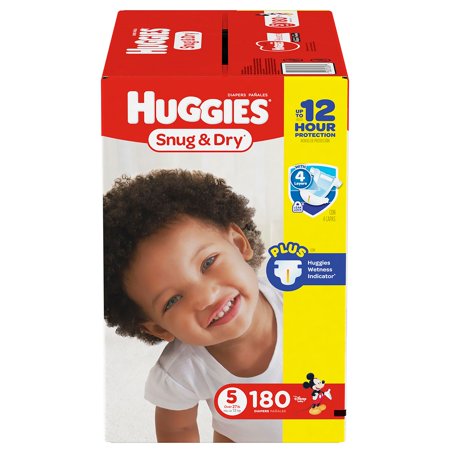 HUGGIES Snug & Dry Diapers, Size 5, for 27 - 35 lbs., One Month Supply (180 Count) of Baby Diapers