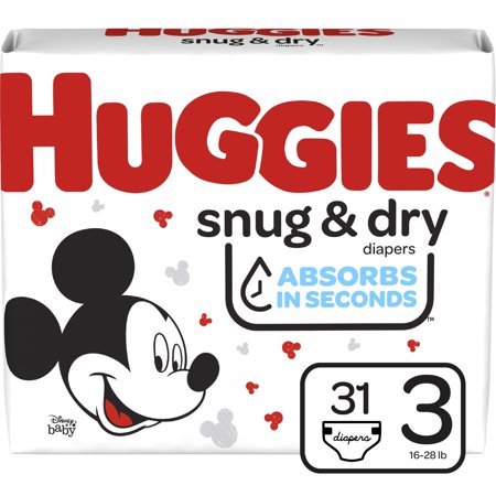 Huggies Snug & Dry Wetness Indicator Hypoallergenic Comfortable Free of Lotion, Fragrance, Phthalates Diapers - Size 3, 31 Count