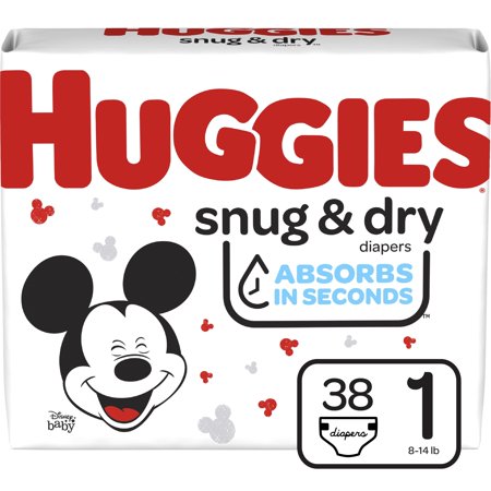Huggies Snug & Dry Wetness Indicator Hypoallergenic Comfortable Soft Diapers - Size 1, 38 Count