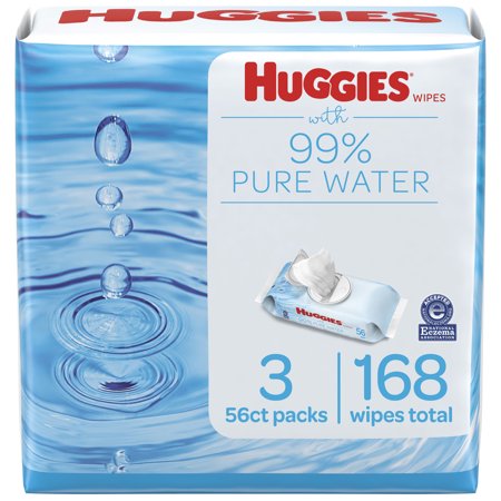 Huggies Wipes with 99% Pure Water, Unscented, 3 Flip-Top Packs (168 Wipes Total)