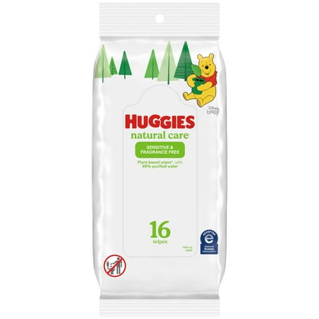 Huggies Natural Care Sensitive Baby Wipes, Unscented, 1 Soft Pack (16 Wipes Total) (Select for More)