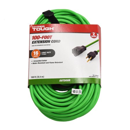 Hyper Tough 100 ft., 16/3 Extension Cord, Hi-Visibility Green, Outdoor