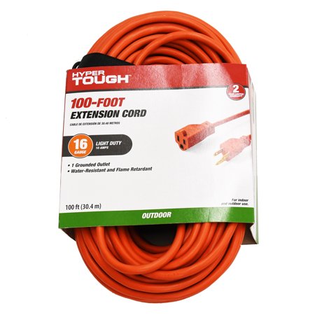 Hyper Tough 100 ft., 16/3 Extension Cord, Orange, Indoor/Outdoor Use